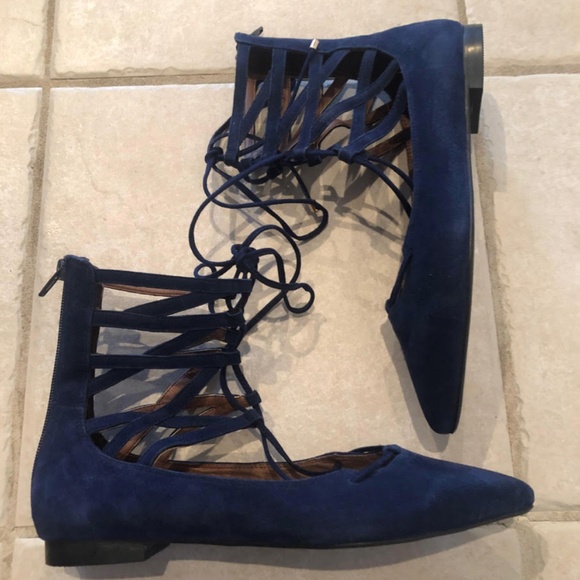 Jeffrey Campbell Navy Atrium Flat | Size 8 | Navy Suede Lace-Up Ballet Flats - Picture 2 of 4